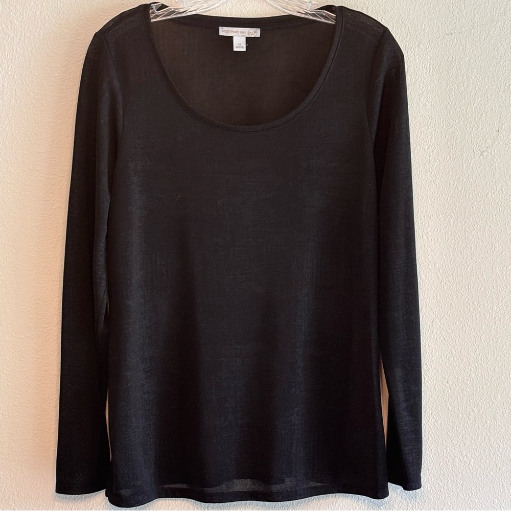 Westport Women's Black Fitted Long Sleeve Blouse Sheer SZ Medium
